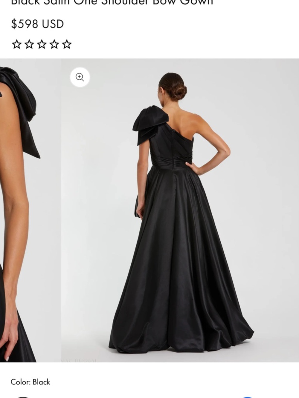 Mac Duggal Black One-Shoulder Satin Gown with Sculpted Bow - Picture 3 of 3